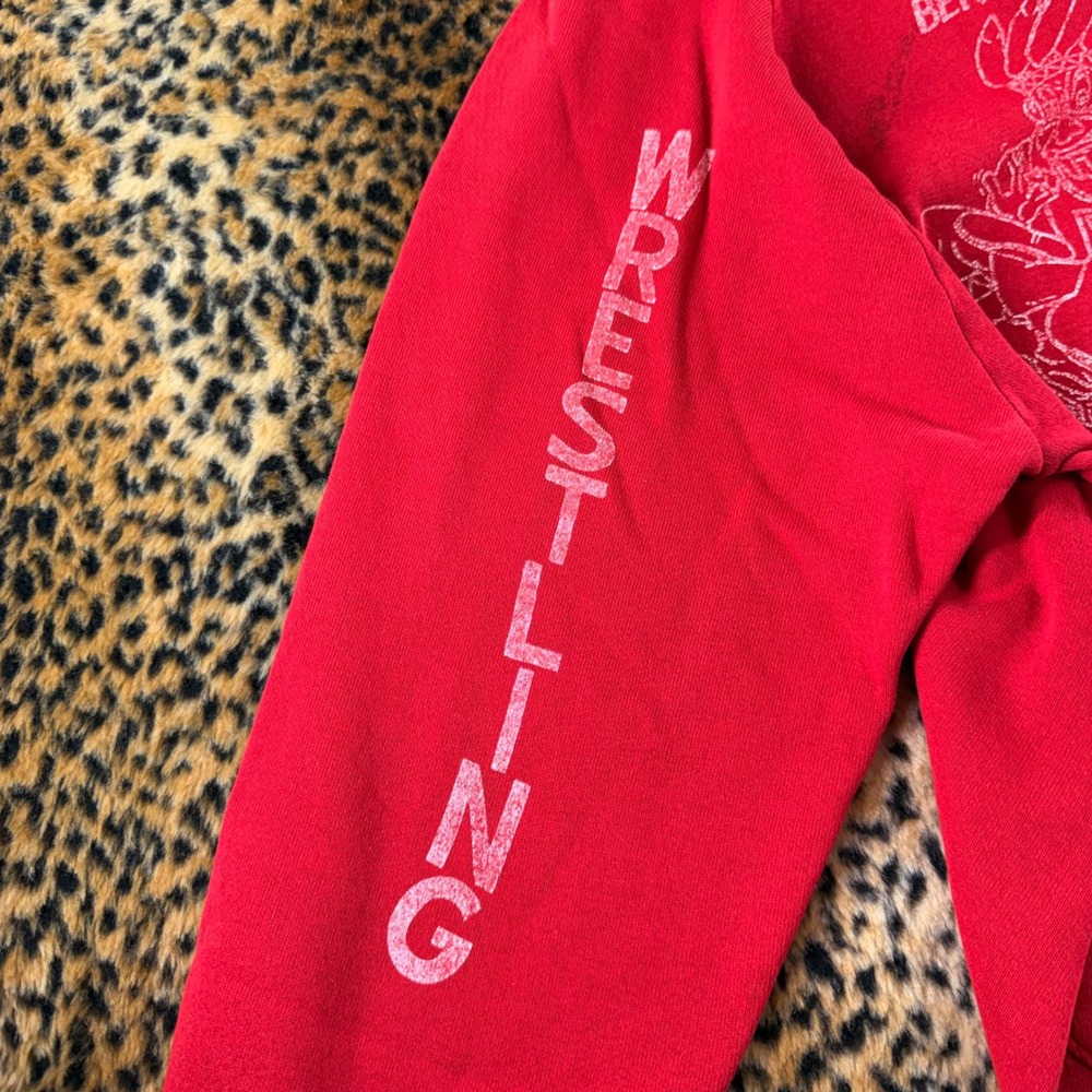Vintage 90s Ben Davis 89 Wrestling 90 Red Graphic Hoodie Size S Stay Puff - Picture 4 of 9
